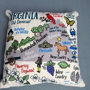 Catstudio Virginia State Hand Embroidered Throw Pillow Old Dominion Retro Map